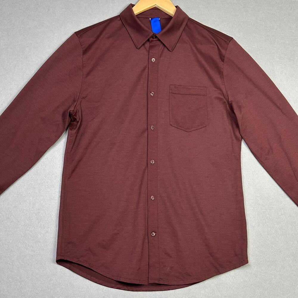 Kit and Ace Mens Shirt Medium Burgundy Stretch Button Up Dress Shirt Comfort Fit